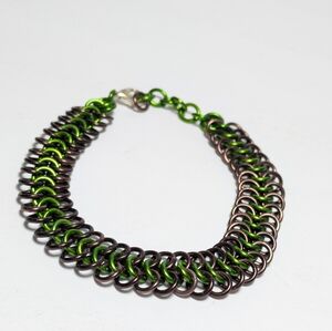 Handmade Green And Brown Light  Weight Chain Bracelet Maille Lobster Clasp